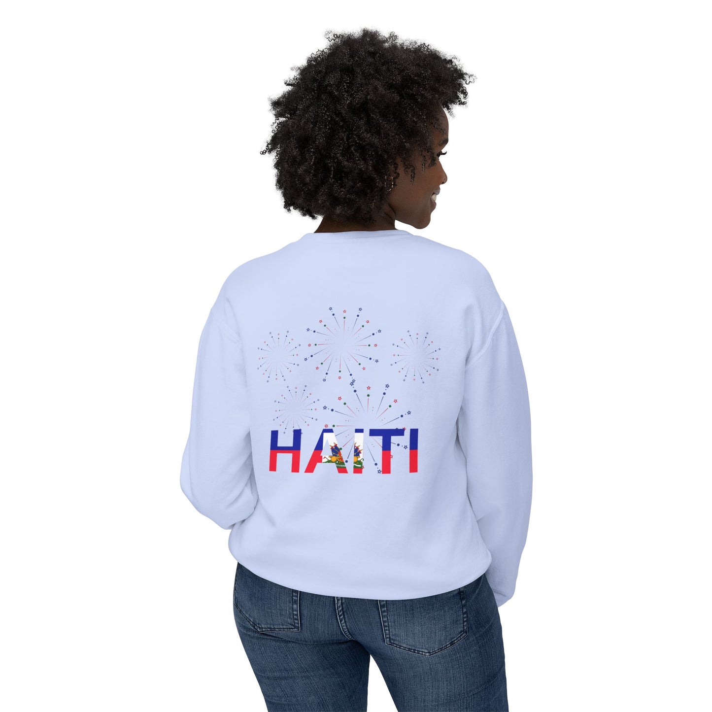 Haiti Celebration Unisex Lightweight Crewneck Sweatshirt - Festive Design with Fireworks