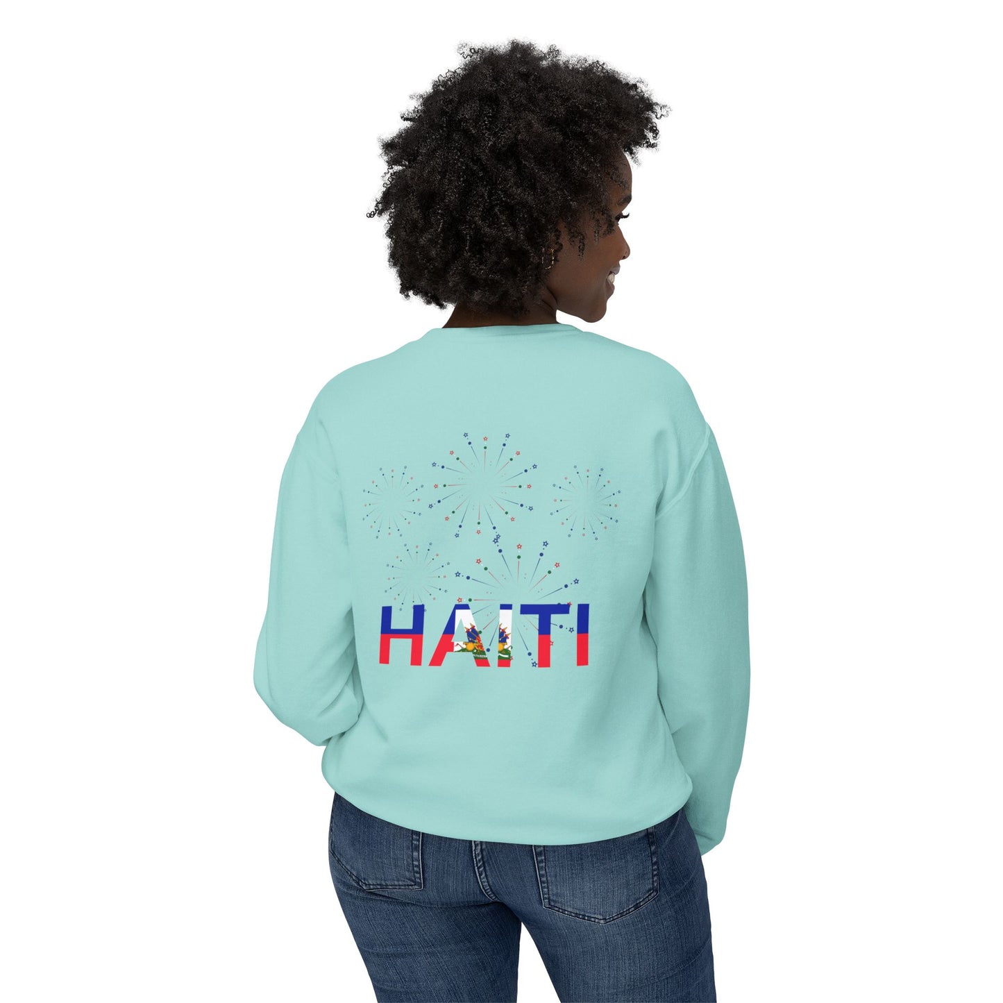 Haiti Celebration Unisex Lightweight Crewneck Sweatshirt - Festive Design with Fireworks