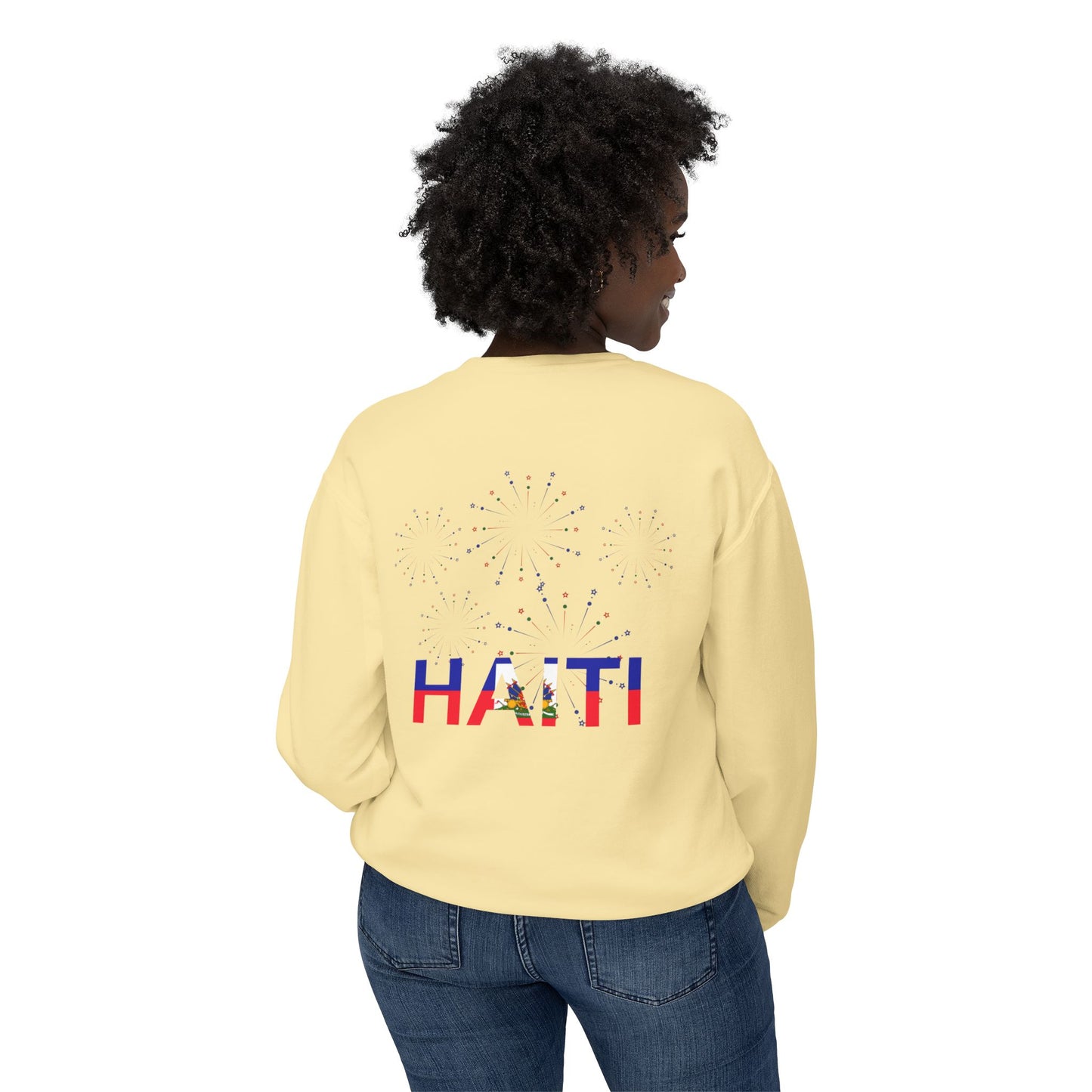 Haiti Celebration Unisex Lightweight Crewneck Sweatshirt - Festive Design with Fireworks