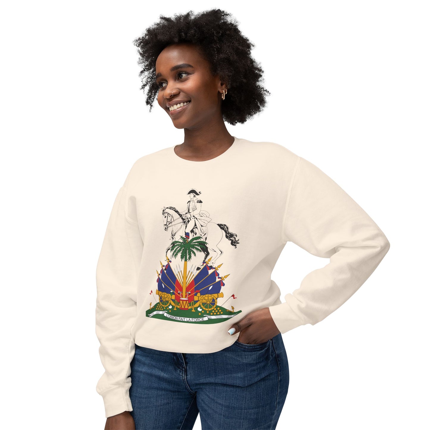 Haiti Celebration Unisex Lightweight Crewneck Sweatshirt - Festive Design with Fireworks