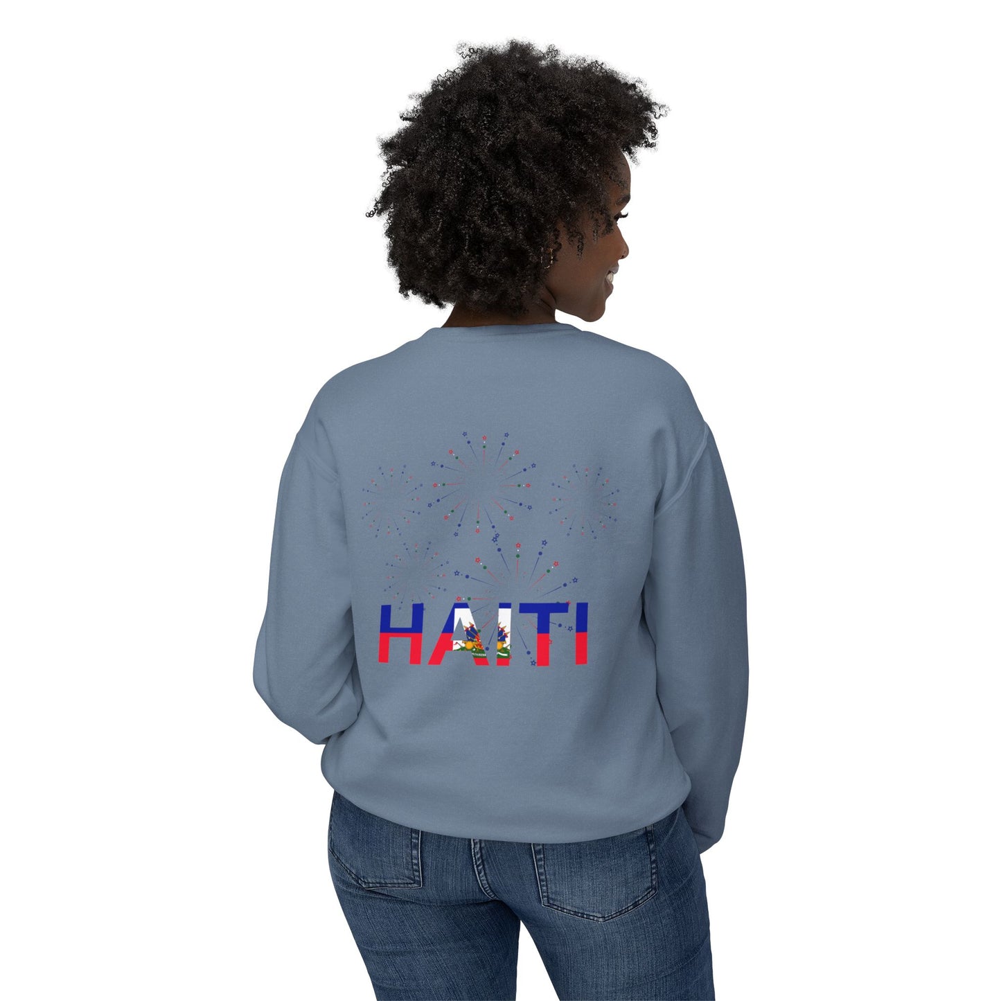 Haiti Celebration Unisex Lightweight Crewneck Sweatshirt - Festive Design with Fireworks