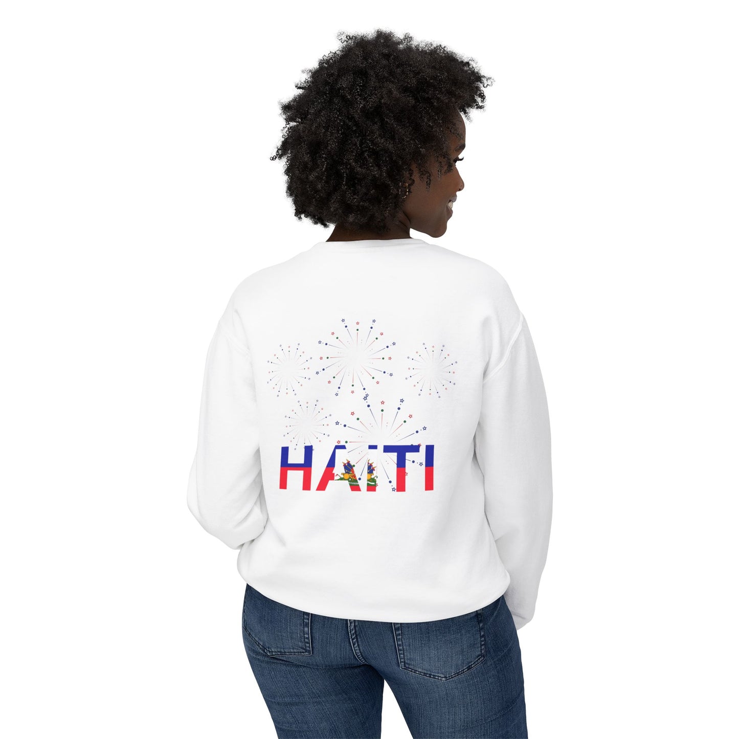 Haiti Celebration Unisex Lightweight Crewneck Sweatshirt - Festive Design with Fireworks