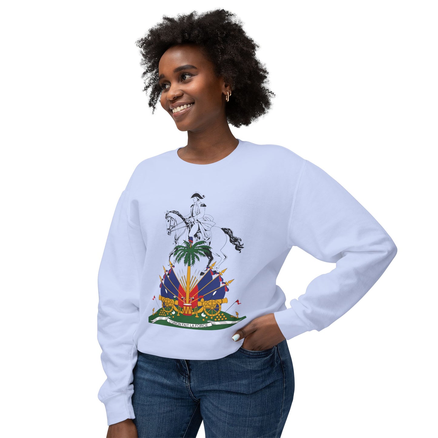 Haiti Celebration Unisex Lightweight Crewneck Sweatshirt - Festive Design with Fireworks