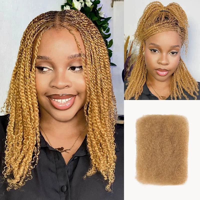 QVR Afro Kinky Bulk Hair No Attachment QVR Afro Curly Bulk Human Hair Rebecca Virgin Remy Dreadlock Natural Color Braids Hair